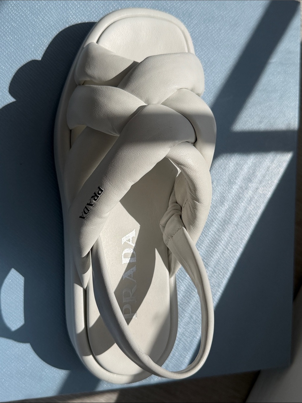 Prada White Braided Leather Slide Sandals with Padded Straps - Picture 5 of 13